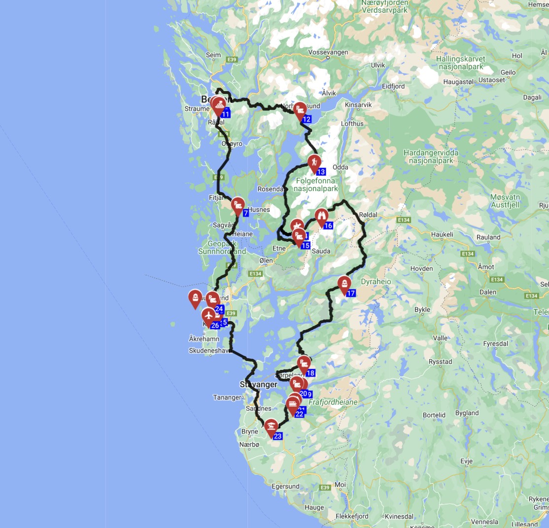 Map for Haugesund Round trip - Winding Through the Fjords